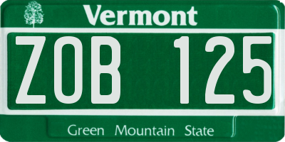 VT license plate ZOB125