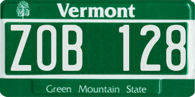 VT license plate ZOB128