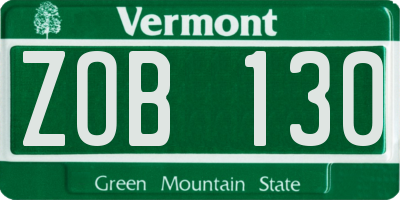 VT license plate ZOB130