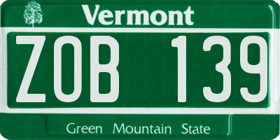 VT license plate ZOB139