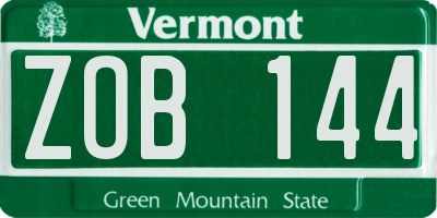 VT license plate ZOB144
