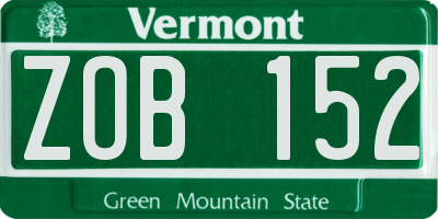 VT license plate ZOB152