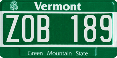 VT license plate ZOB189