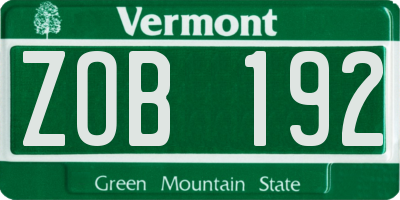 VT license plate ZOB192