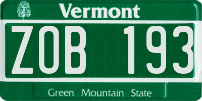 VT license plate ZOB193