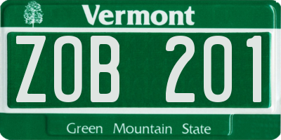 VT license plate ZOB201