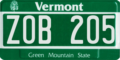 VT license plate ZOB205
