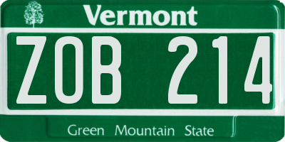 VT license plate ZOB214