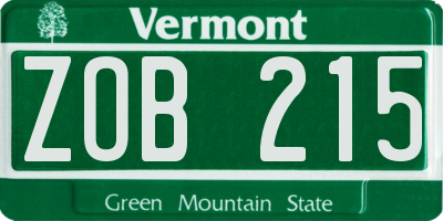 VT license plate ZOB215