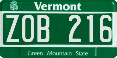 VT license plate ZOB216