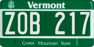 VT license plate ZOB217