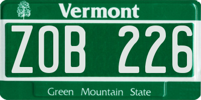 VT license plate ZOB226