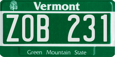 VT license plate ZOB231