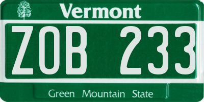 VT license plate ZOB233