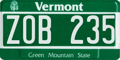 VT license plate ZOB235