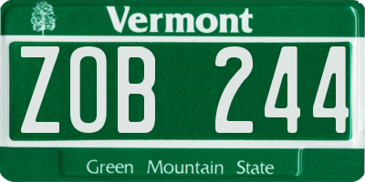 VT license plate ZOB244