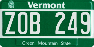 VT license plate ZOB249