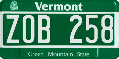 VT license plate ZOB258