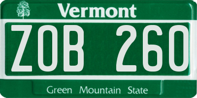 VT license plate ZOB260