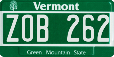 VT license plate ZOB262