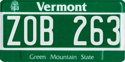 VT license plate ZOB263