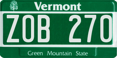 VT license plate ZOB270