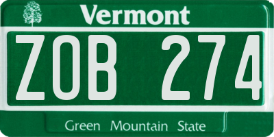 VT license plate ZOB274