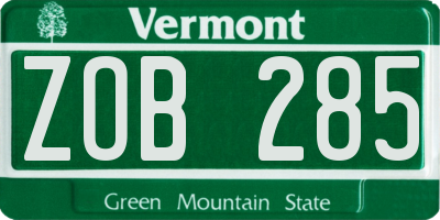VT license plate ZOB285