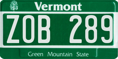 VT license plate ZOB289