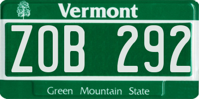 VT license plate ZOB292