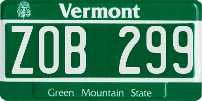 VT license plate ZOB299