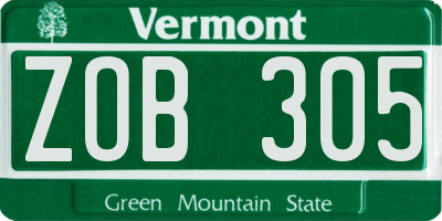 VT license plate ZOB305