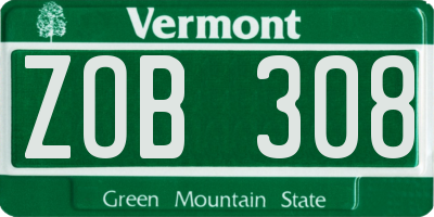 VT license plate ZOB308