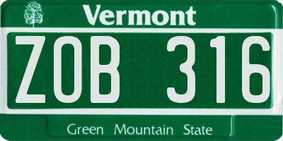 VT license plate ZOB316