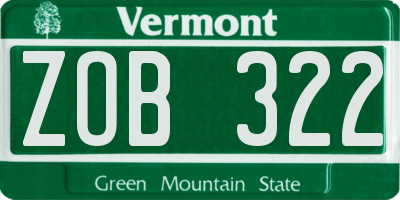 VT license plate ZOB322