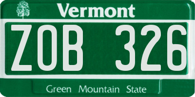 VT license plate ZOB326