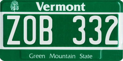 VT license plate ZOB332
