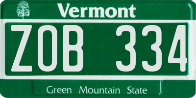 VT license plate ZOB334