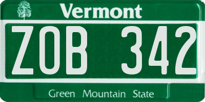 VT license plate ZOB342