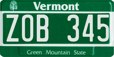VT license plate ZOB345