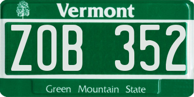 VT license plate ZOB352