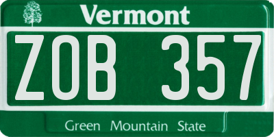VT license plate ZOB357