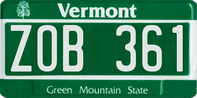 VT license plate ZOB361