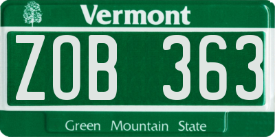 VT license plate ZOB363