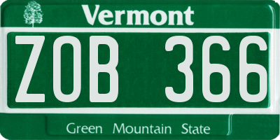 VT license plate ZOB366