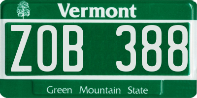 VT license plate ZOB388