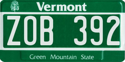 VT license plate ZOB392