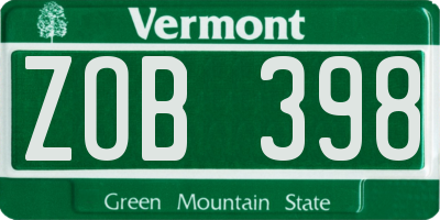 VT license plate ZOB398