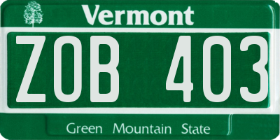 VT license plate ZOB403