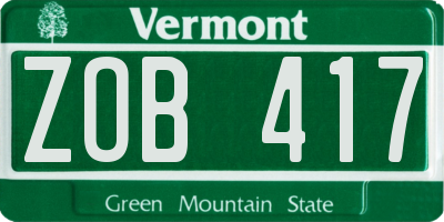 VT license plate ZOB417